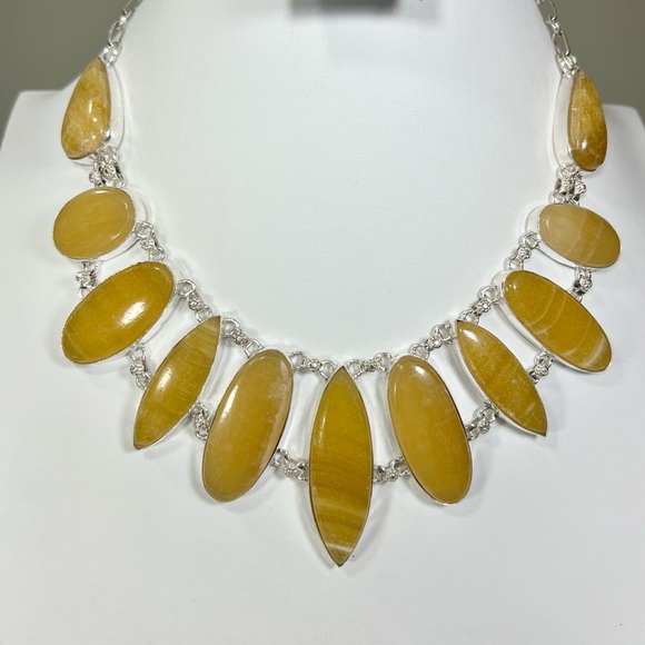 Jewelry - Beautiful Yellow Lace Agate 925 Overlay Large Gemstone Necklace